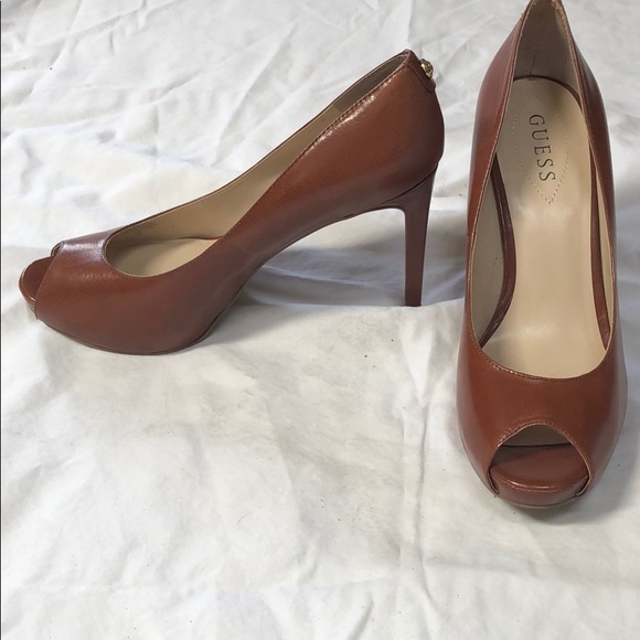 Guess | Shoes | Cognac Peep Toe Pumps | Poshmark